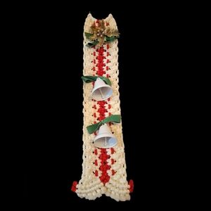 Vintage Macrame Christmas Door/Wall Hanger With Bells 24" Long